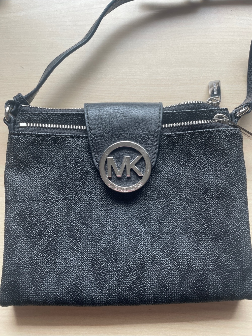 Michael Kors Black Textured MK Crossbody Bag with Silver Logo - Picture 2 of 7